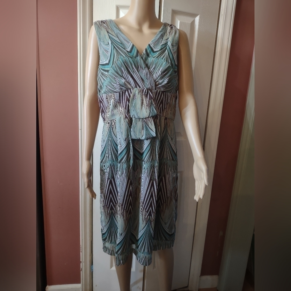 Rabbit Rabbit Rabbit Teal and Brown Printed Sleeveless Midi Dress
